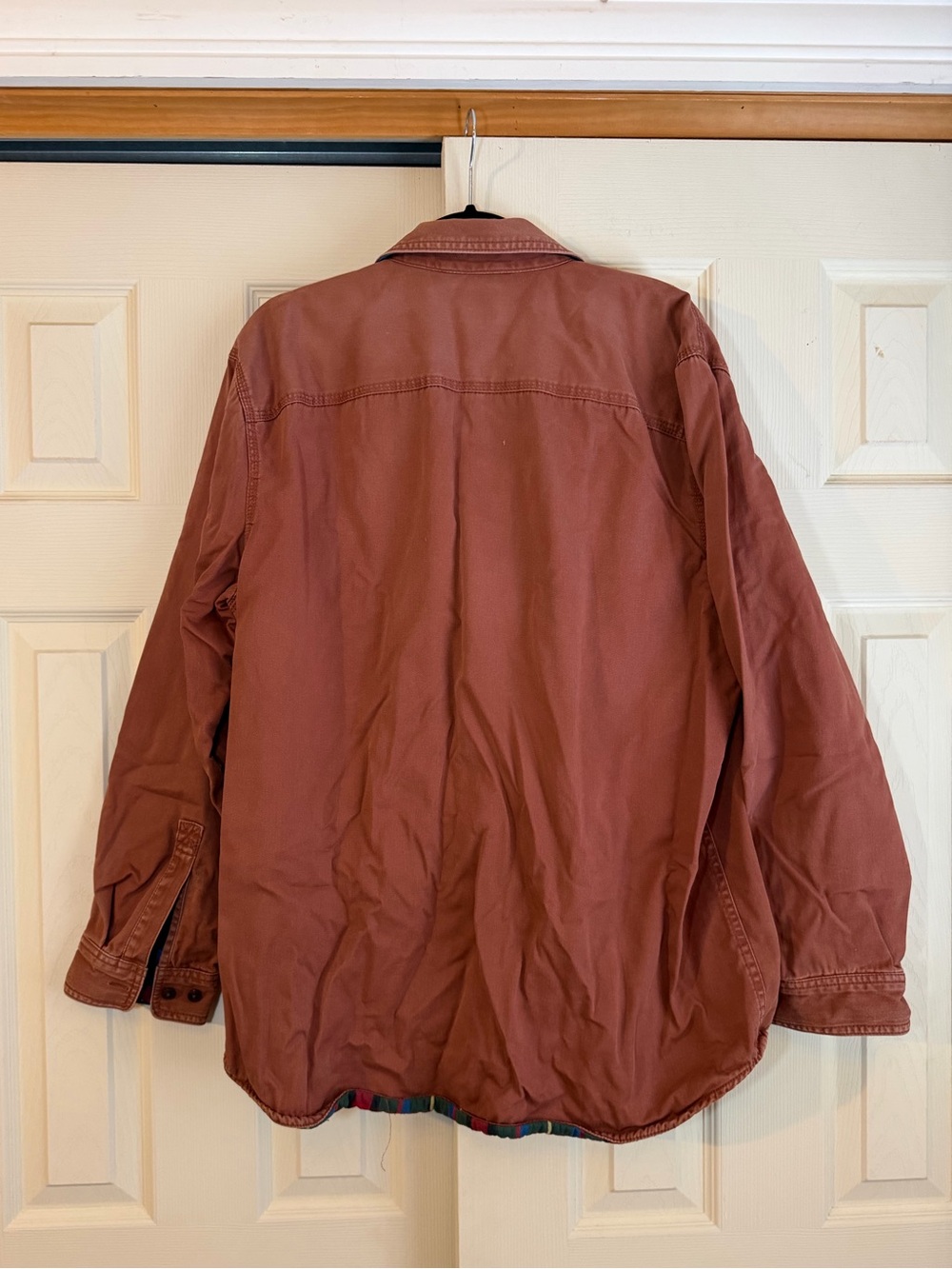 L.L. Bean Rust Button-Front Hurricane Shirt with Flannel Plaid Lining - Picture 10 of 11